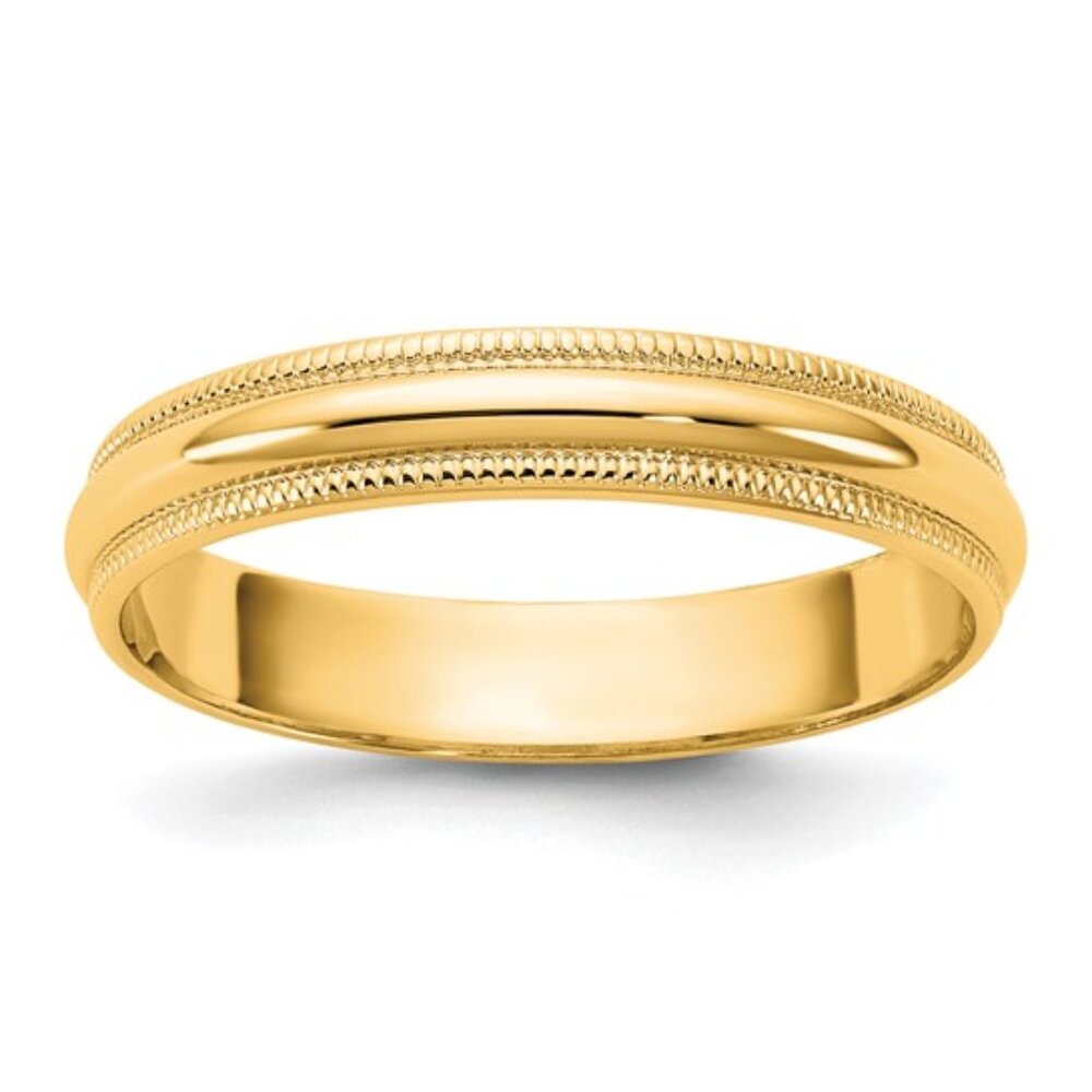 14K Yellor Gold 3.5mm  Milgrain Half Round Band Size 8 Wedding Band Gifts Unisex